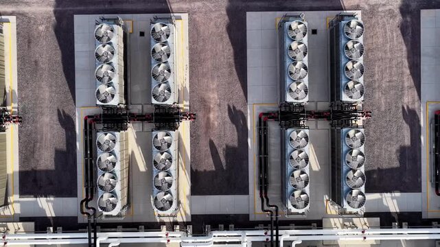 Aerial view of industrial cooling fans at Meta's hyperscale data center facility in Eagle Mountain, Utah, United States.