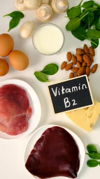 Foods that contain vitamin B2. Selective focus.