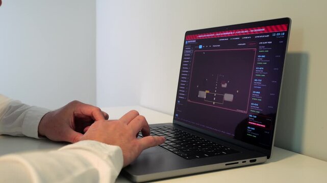 Investigator Detective on laptop using automated license plate reader software to track vehicle locations, illustrating law enforcement surveillance
