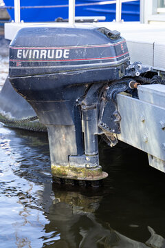 Uitgeest, Netherlands - June 9, 2026: Evinrude two-stroke outboard motor