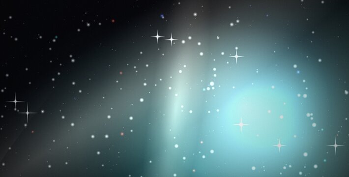 Dark cyan nebula background, with sparkling stars, and soft light, effects for celestial, themed and artistic projects