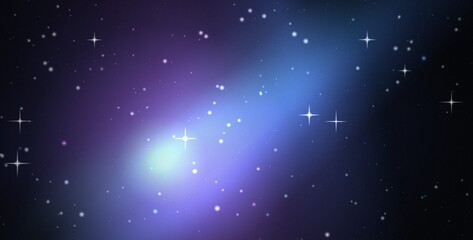 Dark blue and purple cosmic background, with a glowing, nebula streak and, sparkling white stars, in an infinite, deep space galaxy atmosphere © khaledSaifulllah
