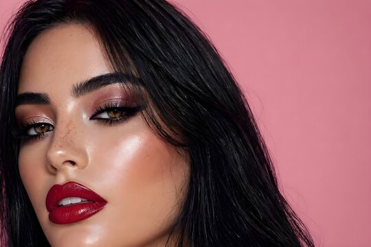 primo piano donna moda affascinante mora con rossetto