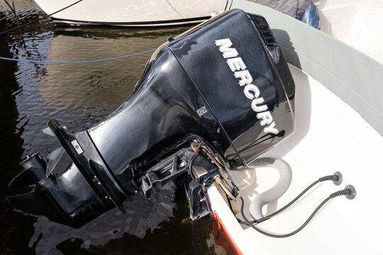 Uitgeest, Netherlands - June 9, 2026: Mercury four-stroke outboard motor