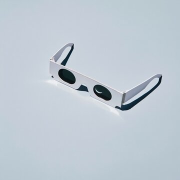 Plain cardboard solar eclipse glasses on a cool grey surface, showing a matte chalky texture and dark polymer filters for astronomical observation and safety design