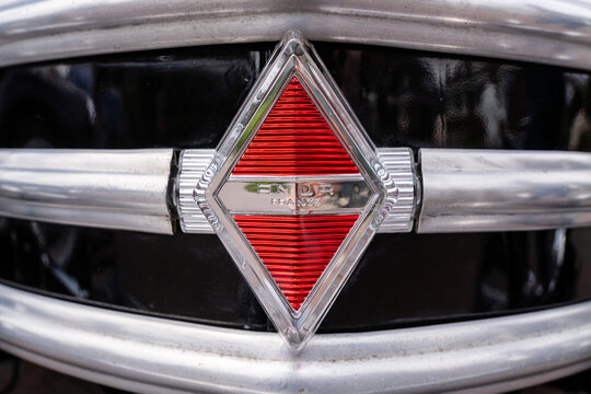 Castricum, Netherlands - May 31, 2026: Renault logo on the front of an old Renault R4