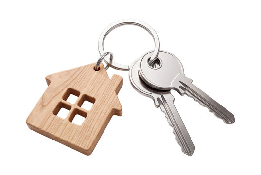 House shaped keychain with keys isolated on transparent background