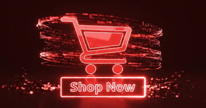 Neon line Online shopping icon motion animation. red color Neon shopping cart icon, supermarket trolly, neon click the shop now button alpha looping. 4K Video