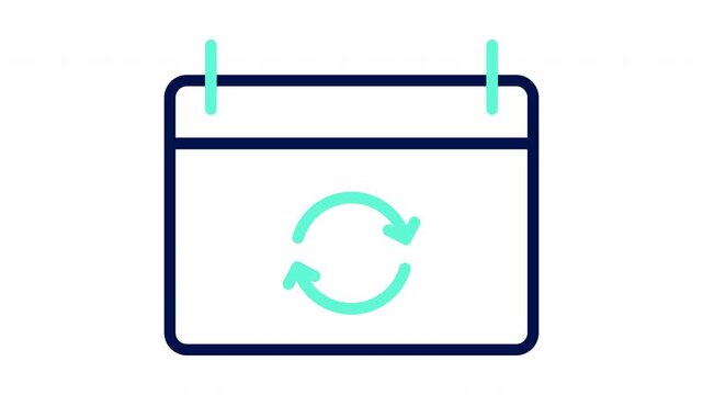 Auto-renewal calendar icon with sync refresh arrows. Vector illustration, outline video