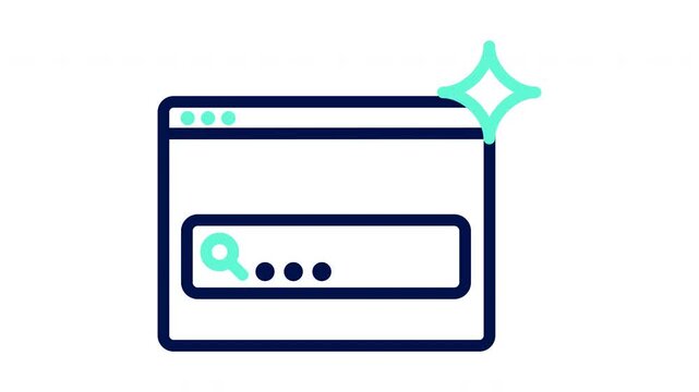Ai search browser icon with sparkle and magnifier. Vector illustration, outline video