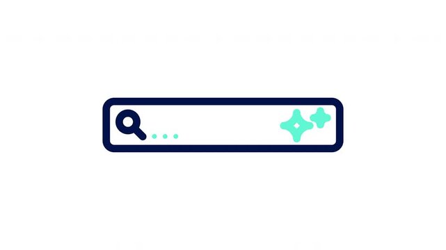 Ai search bar icon with magnifier and sparkles. Vector illustration, outline video