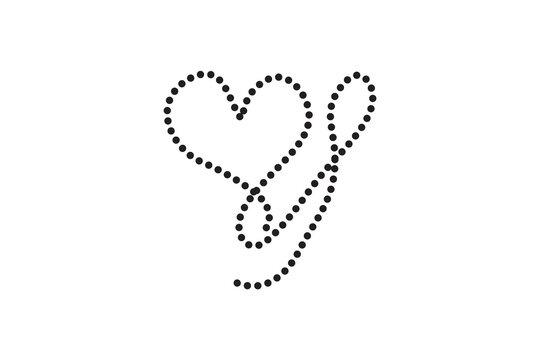Elegant script letter Y formed with dotted lines and a heart accent in a minimalist design Isolated on transparent background