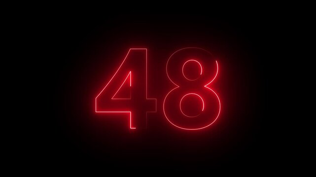Red glowing neon sign of the number forty-eight against a dark black background glow light digit typography graphics glow light digit typography graphics
