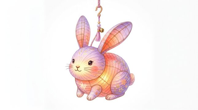 A beautiful watercolor illustration of a cute rabbit lantern used for the traditional mid autumn festival in china celebration on white background