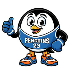 Obraz premium Cute Cartoon Penguin Mascot Giving Thumbs Up, Funny Bird Character Clipart PNG Isolated on Transparent Background