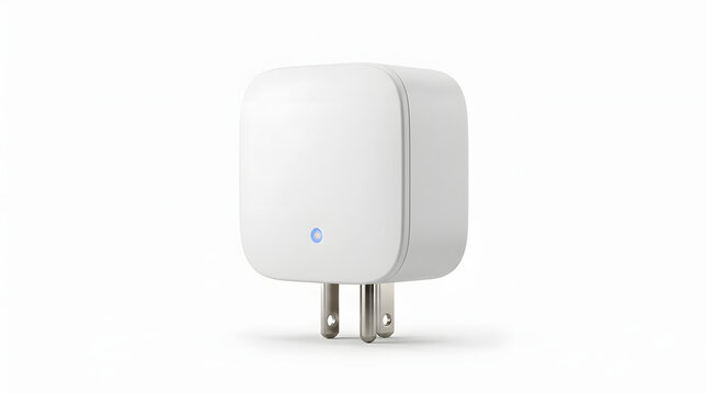 Modern smart plug isolated on white minimalist background