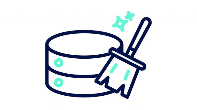 Data cleaning icon with database and broom. Vector illustration, outline video