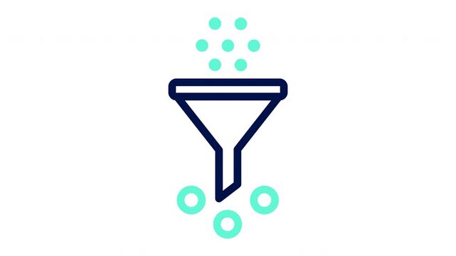 Data processing. Data filtering icon with funnel and dots. Vector illustration, outline video