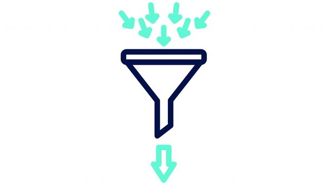 Data flow. Data filter funnel icon with input and output arrows. Vector illustration, outline video