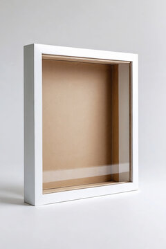 Empty white shadow box frame mockup on grey background