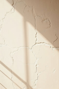 Minimalist aesthetic background of cracked beige concrete wall