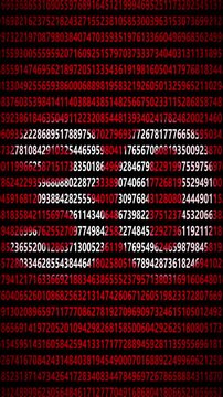 30 Vertical abstract red digital background featuring flowing binary code strings and numeric data streams forming a central portal for technology and security concepts