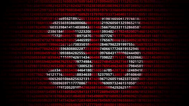 35 Data processing concept with flowing red numerical binary strings creating a subtle graphic shape pattern numbers code matrix technology information numbers code matrix technology information