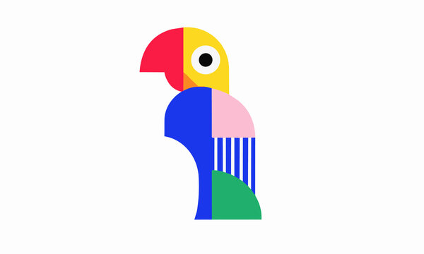 Colorful Geometric Parrot in Minimal Flat Illustration