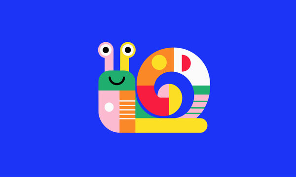 Smiling Geometric Snail in Colorful Flat Illustration