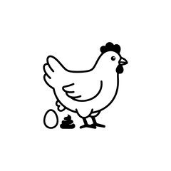 Fototapeta premium Cute Chicken Laying Egg and Pooping Vector Illustration - Funny Farm Bird Line Art Icon