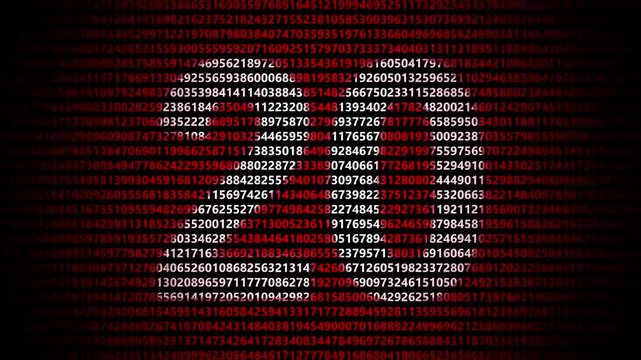 20 Abstract digital technology background composed of scrolling red and white numerical code representing data streams numbers binary cyber security math numbers binary cyber security math