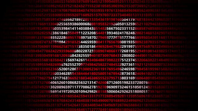 21 Abstract red background featuring a glowing digital silhouette of a human head formed by binary code data stream technology intelligence cyber streaming computer