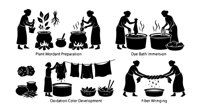 Outdoor Laundry and Farm Life Silhouette Set &ndash; Washing, Sun Bath, Rural Work Icons