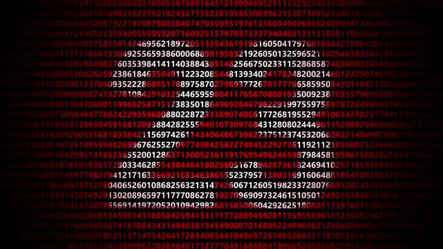 23 Digital representation of artificial intelligence as a human head shape created from flowing binary data code technology silhouette cyber streaming red technology silhouette cyber streaming