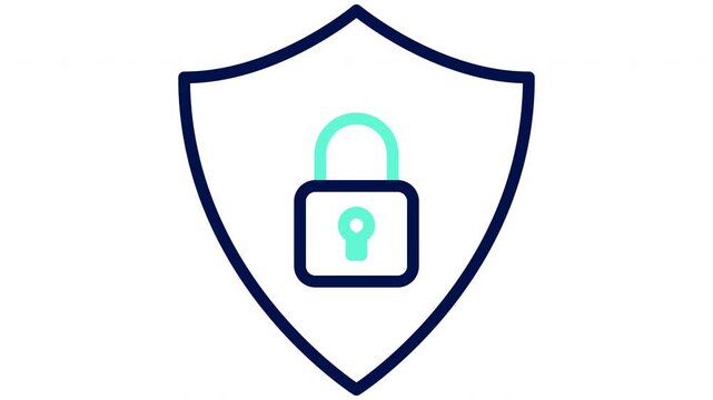 Cybersecurity shield icon with padlock. Vector illustration, outline video