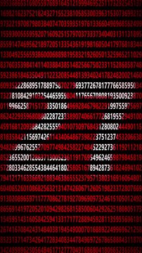 27 Vertical abstract digital data background featuring streaming red binary numerical code with hidden graphic pattern numbers matrix technology information cyber