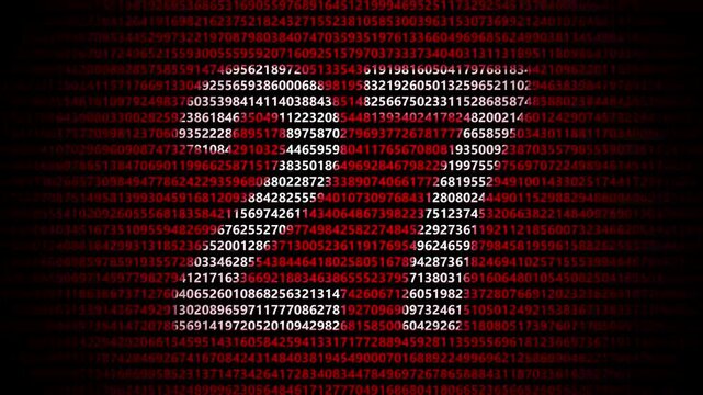 27 Glowing red binary data stream forming an abstract graphic shape over a dark numerical matrix background numbers code technology information cyber numbers code technology information cyber