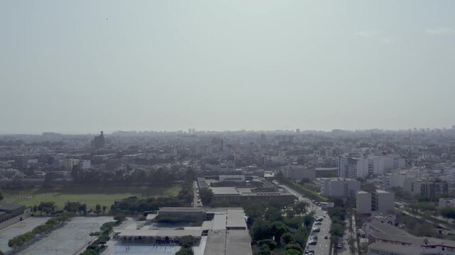 Aerial view of the wall of shame separating San Juan de Miraflores and Santiago de Surco districts in Lima Province, Lima Province, Peru.