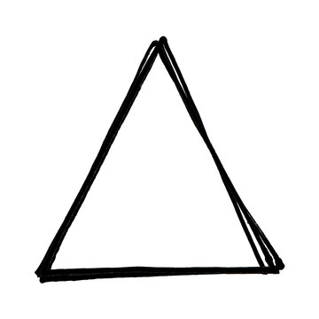 Hand-drawn sketchy black triangle shape doodle on transparent background
