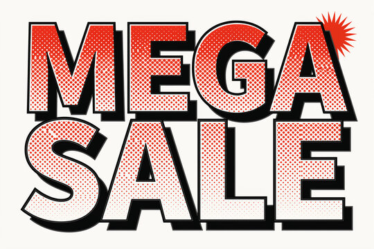 A vibrant and eye-catching graphic illustration featuring the prominent words MEGA SALE presented in a dynamic retro comic book style with halftone dot patterns and a striking red starburst
