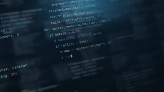 Blurred code background featuring soft glowing elements in shades of blue and teal, creating a tech-inspired atmosphere ideal for software development and digital innovation themes.