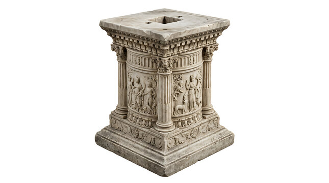 Ornate Classical Stone Pedestal with Ancient Architectural Relief Carvings