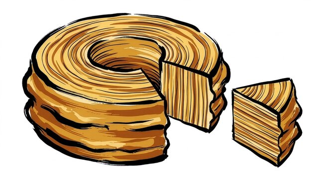 Illustration of a sliced baumkuchen ring cake on a white background