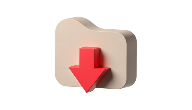 3D Render of a Folder Icon with a Red Download Arrow