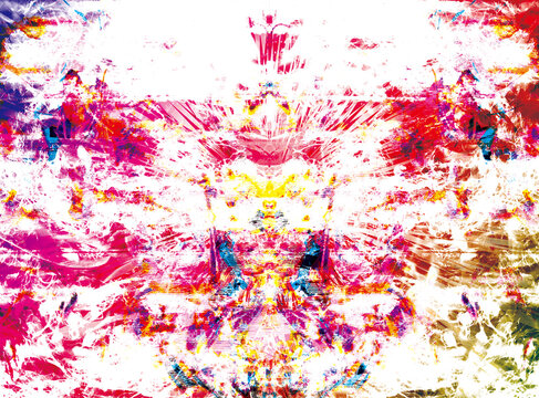 Vibrant neon magenta and red abstract glitch background with symmetrical burst texture and high contrast scanlines.