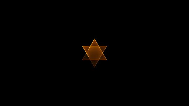 Glowing orange Star of David hexagram symbol animation on a dark black background, religious and spiritual sacred geometry concept minimalist motion graphic loop video asset,white 4k stock video