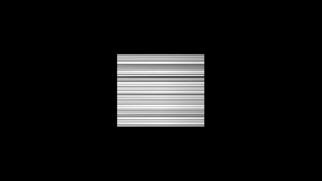 Scanline video Digital glitch and CRT scanline overlay effect, QR code scan icon with smartphone, Colorful horizontal lines and distorted noise patterns on a black background