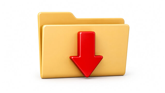 Yellow computer folder icon with a red download arrow