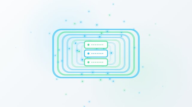 Animated hamburger menu icon sending signals through concentric rectangular frames on a bright white background, representing digital communication, user interface, and modern technology