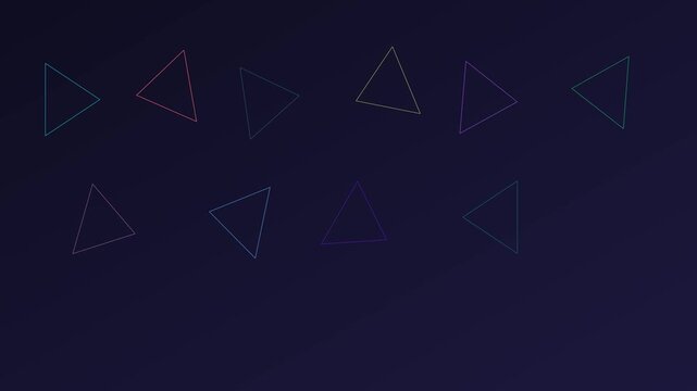 Abstract neon triangle patterns floating on dark background, minimalist geometric motion for modern digital and creative projects animation 4k